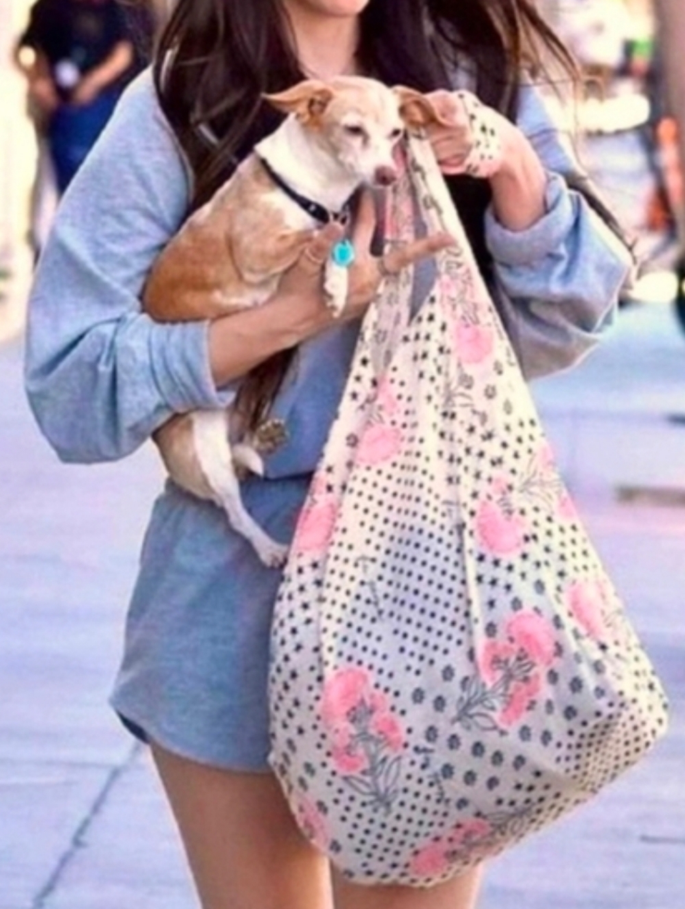 🧁Free People Cream Tote with Pink Floral and Black Star Print